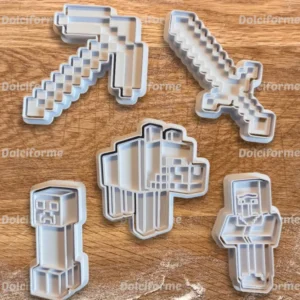 Kit 5 Cortadores De Biscoito Minecraft Picareta Espada Steve